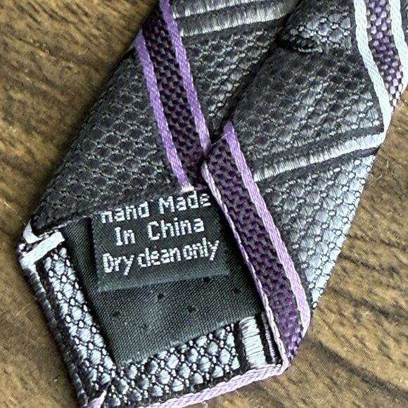 Pronto Uomo Men's Neck Tie 100% Silk Purple and Black Classic 60" - Picture 6 of 7